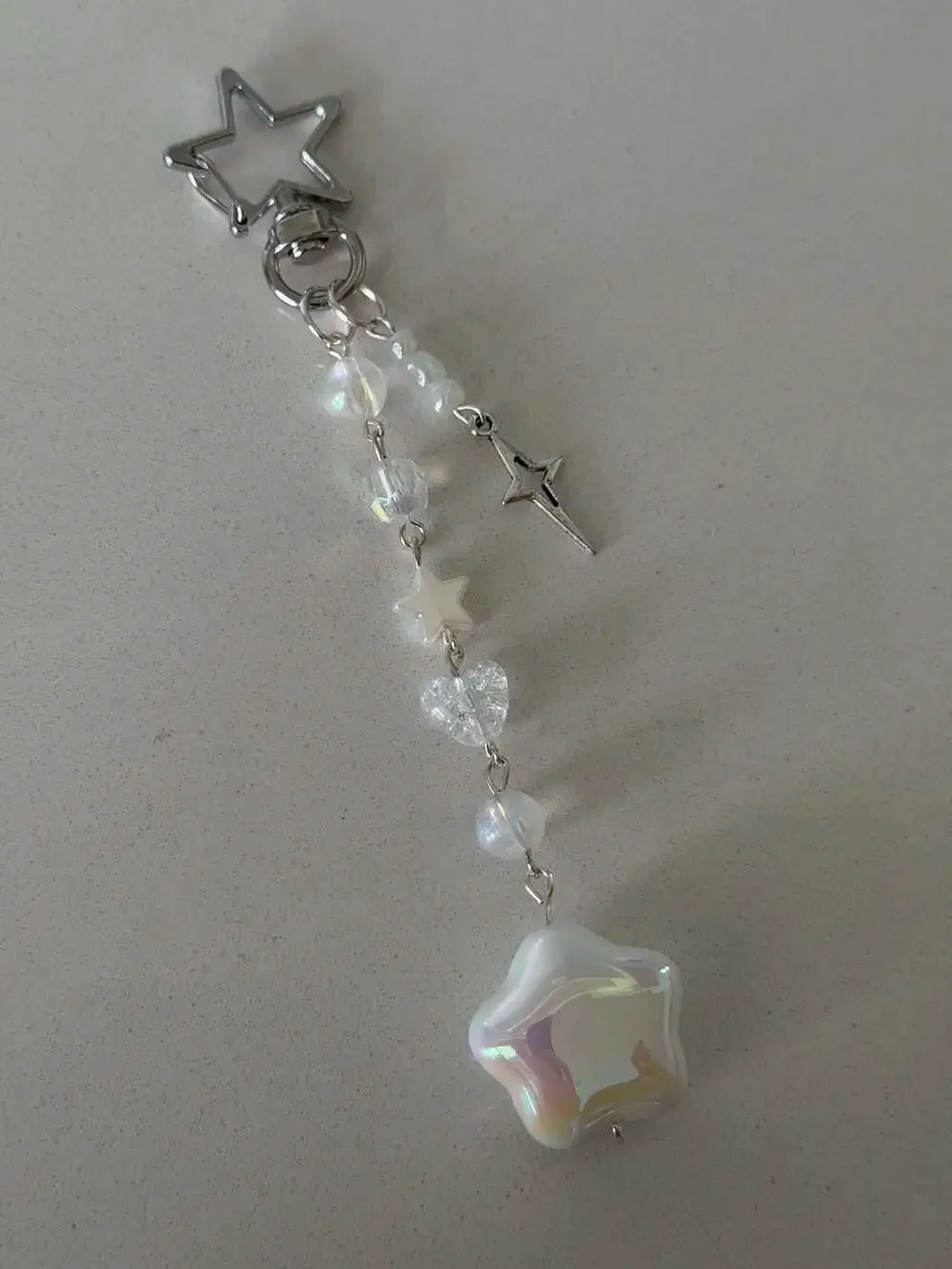 Y2K Aesthetic Beaded Star Bag Charm Keychain with Iridescent Star Pendant